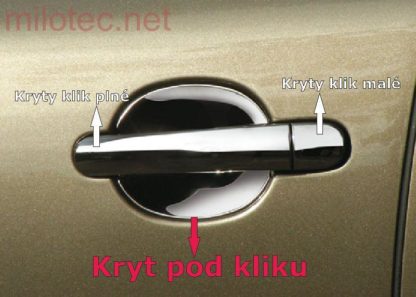 Kryty pod kliky – malé, nerez (4 ks), Fabia I. / Fabia II. / Octavia I. / Octavia II. / Superb I. / Citigo / Rapid